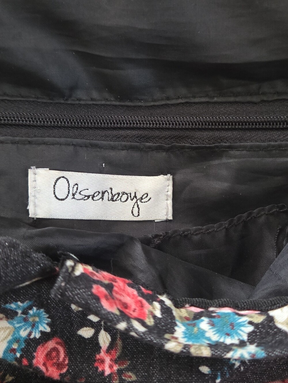 Olsenboye Black Floral Canvas Backpack Black Faux Leather Trim Boho Rucksack - Picture 7 of 11